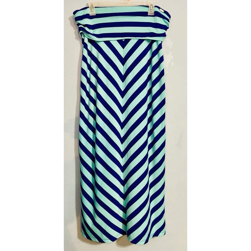 GUESS Y2K Chevron Striped Maxi Skirt Tube Dress Size L Large Blue Mint Boho Long